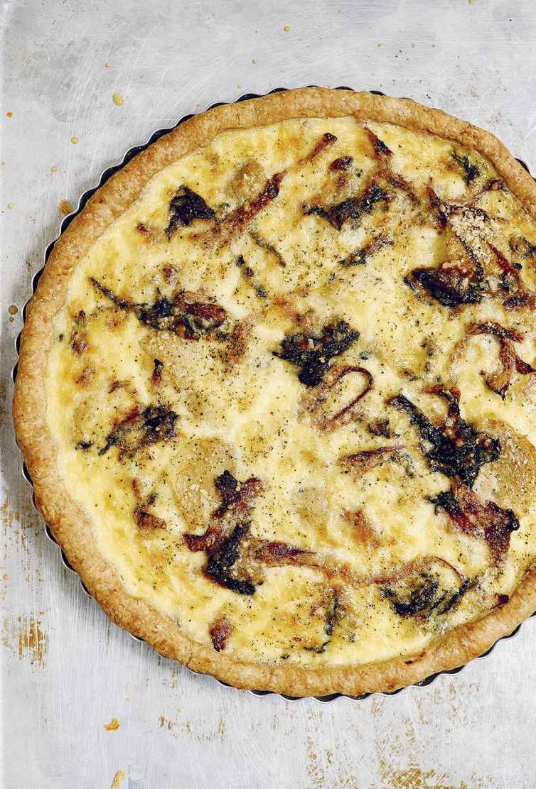Chanterelles and Wilted Kale Quiche in Whole Wheat Flaky Pastry Dough