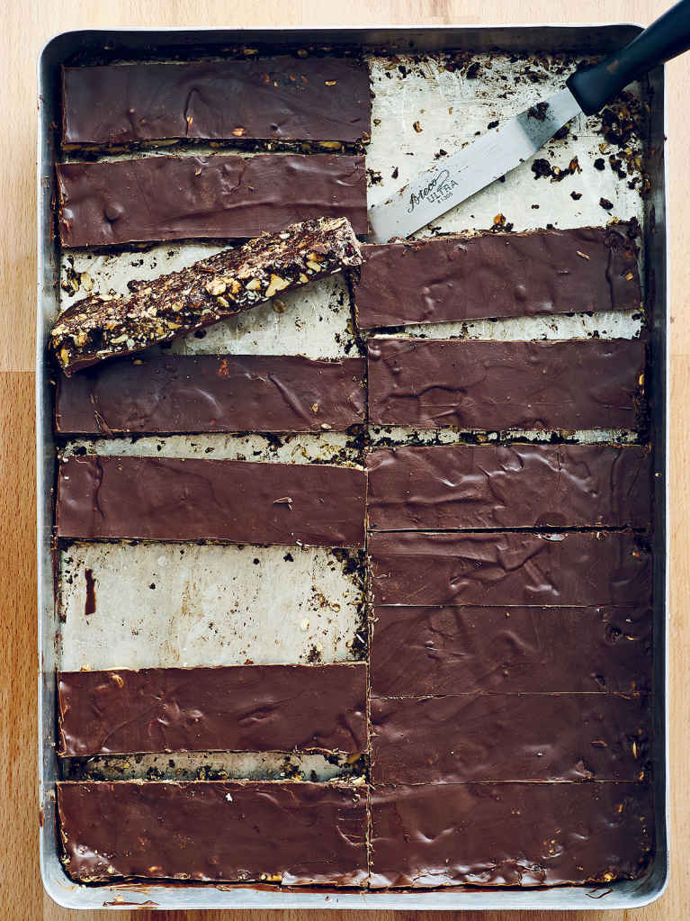 Chocolate-Coated Oat, Date, and Cashew Bars