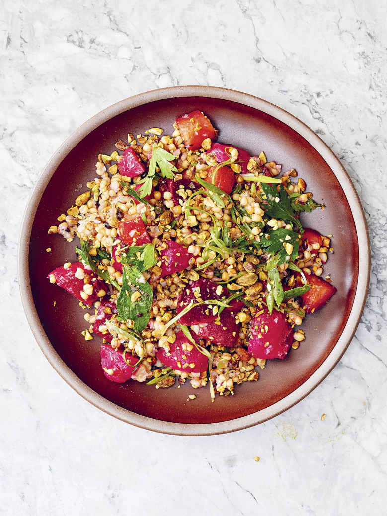 Barley Salad with Beets, Plums, and Pistachios
