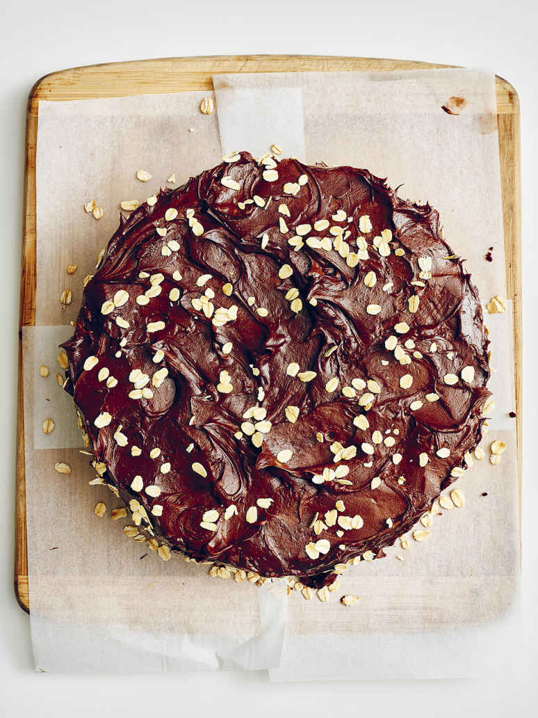 Super Fudgy Chocolate Oat Layer Cake with Chocolate Oat Milk Frosting