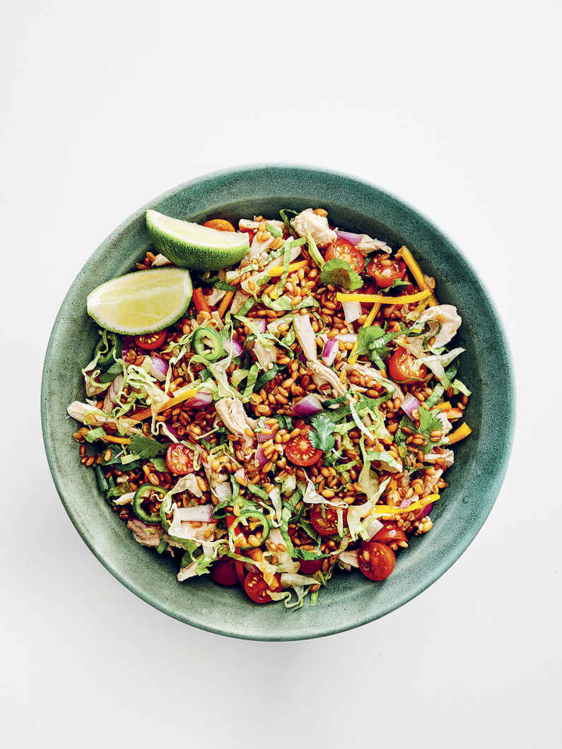 Freshest Chicken Salad with Chile Peppers and Wheat Berries