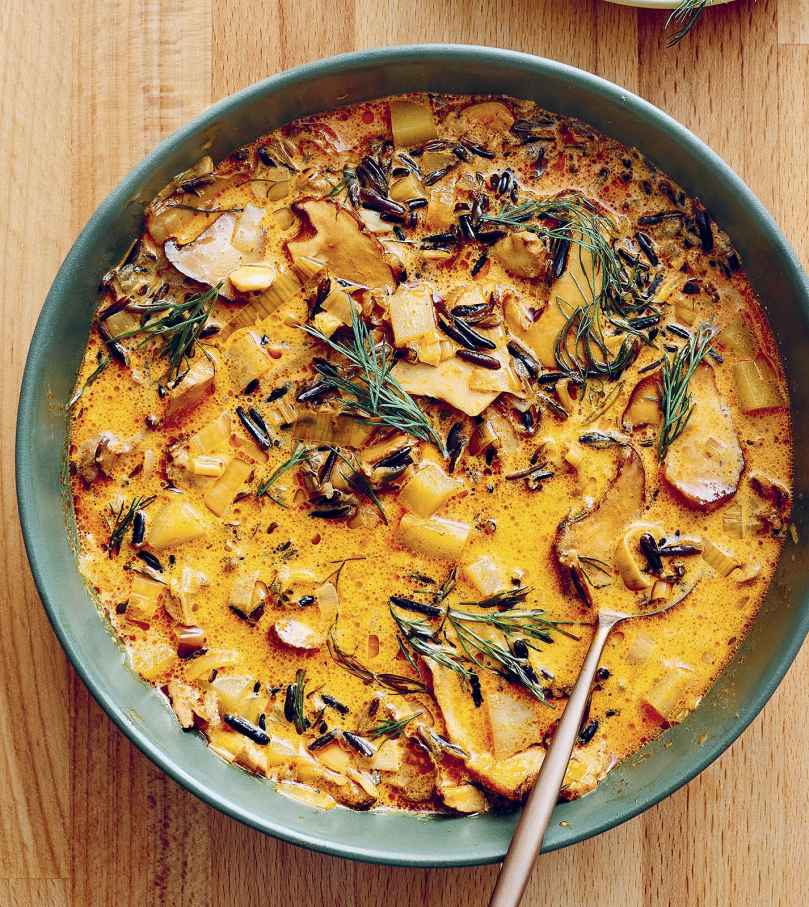 Creamy Mushroom, Potato, and Wild Rice Soup with Paprika and Dill