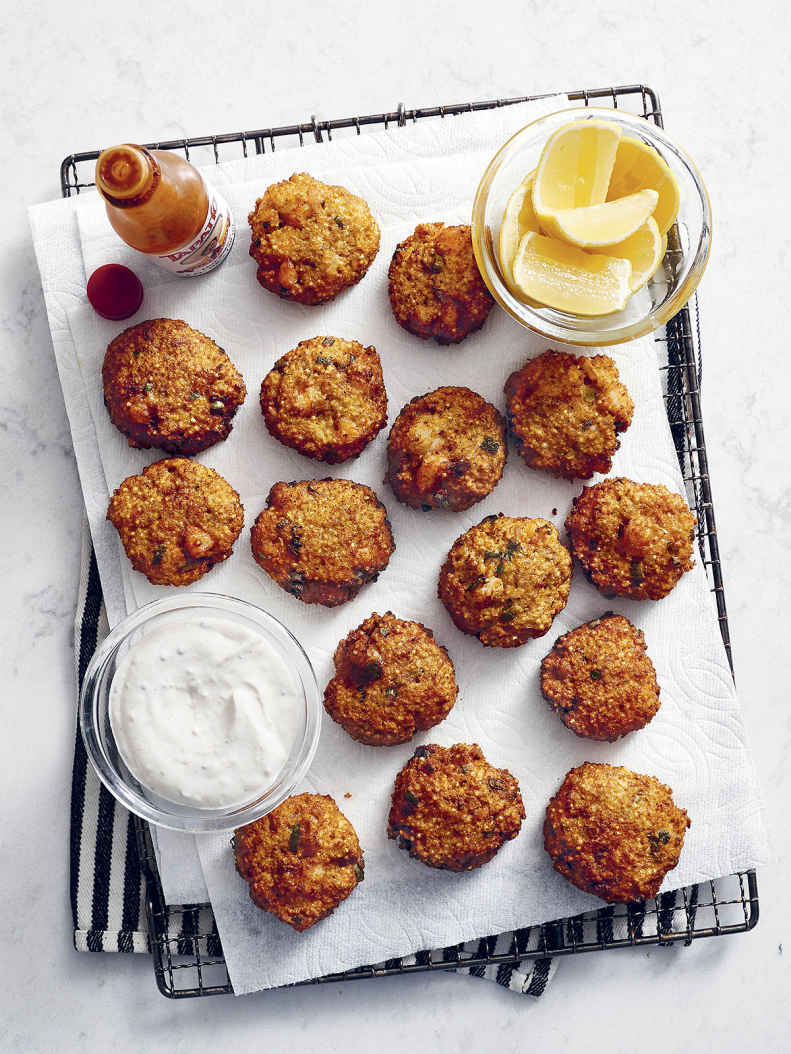Crispy Millet Cakes with Shrimp, Scallions, and Old Bay