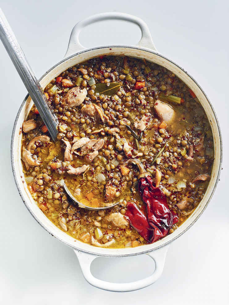 Quinoa and Chicken Soup with French Lentils and Herbs
