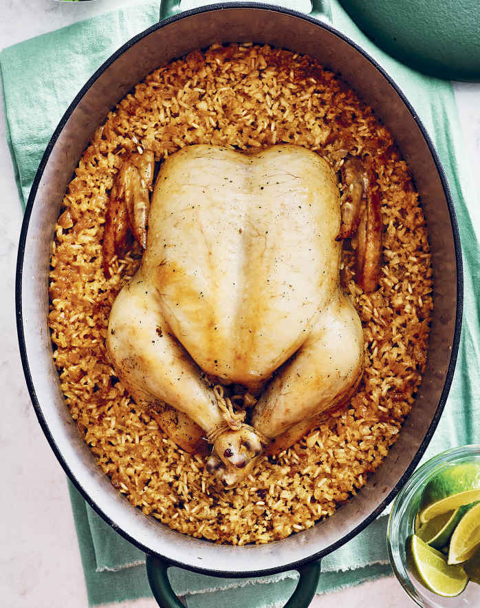 Slow-Roasted Chicken Buried in Gingery Brown Rice